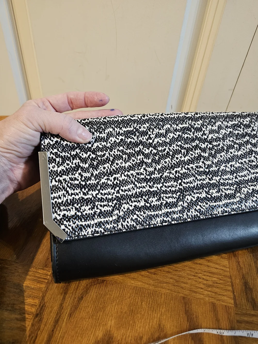 Vince Camuto Black and White Textured Flap Clutch